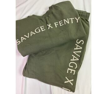 Savage x Fenty Women's Sage Green Cotton Sweatpants Lounge Set GUC M TOP/ L PANT